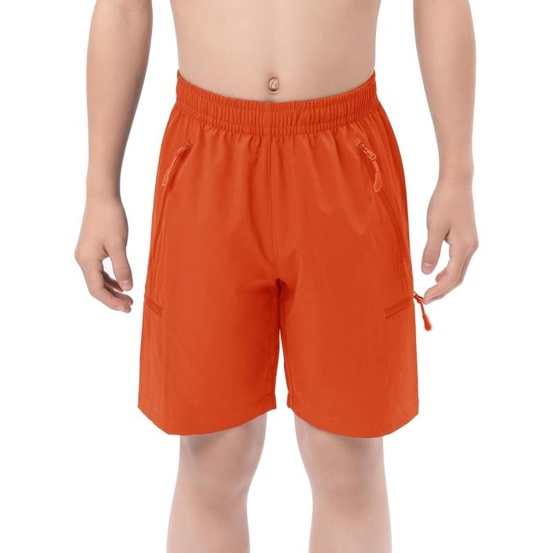 DEVOROPA Boys Athletic Shorts Lightweight Quick Dry Hiking Cargo Shorts with Zipper Pockets for Outdoor RunningOrange