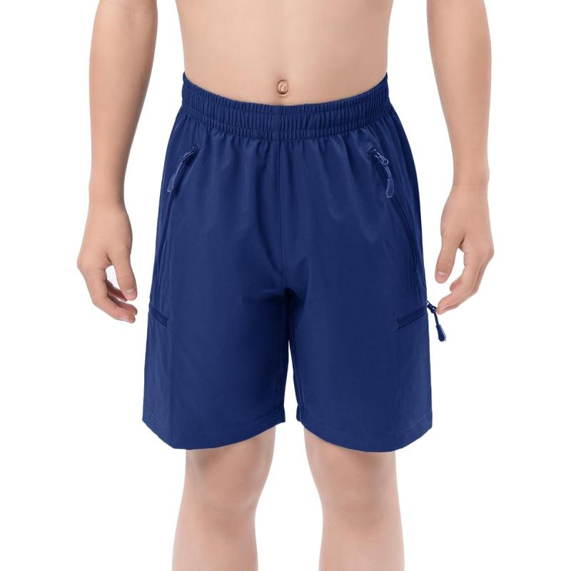DEVOROPA Boys Athletic Shorts Lightweight Quick Dry Hiking Cargo Shorts with Zipper Pockets for Outdoor RunningRoyal Blue
