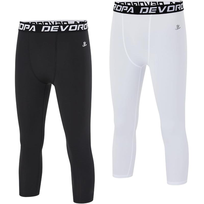 DEVOROPA Boys Leggings Quick Dry Youth Compression Pants Sports Tights Basketball Base Layer34 BlackWhite2pack