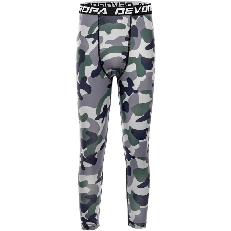 DEVOROPA Boys Leggings Quick Dry Youth Compression Pants Sports Tights Basketball Base Layer34 Camo