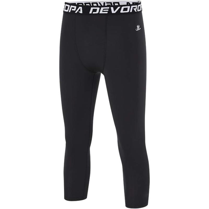 DEVOROPA Boys Leggings Quick Dry Youth Compression Pants Sports Tights Basketball Base Layer34 Lengthblack