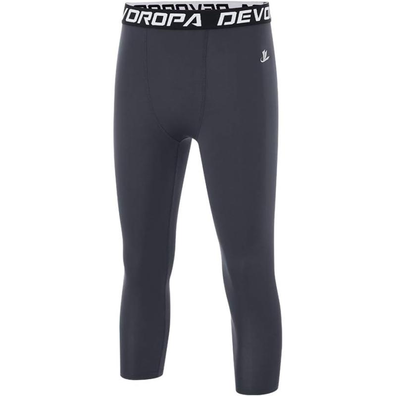 DEVOROPA Boys Leggings Quick Dry Youth Compression Pants Sports Tights Basketball Base Layer34 Lengthgray