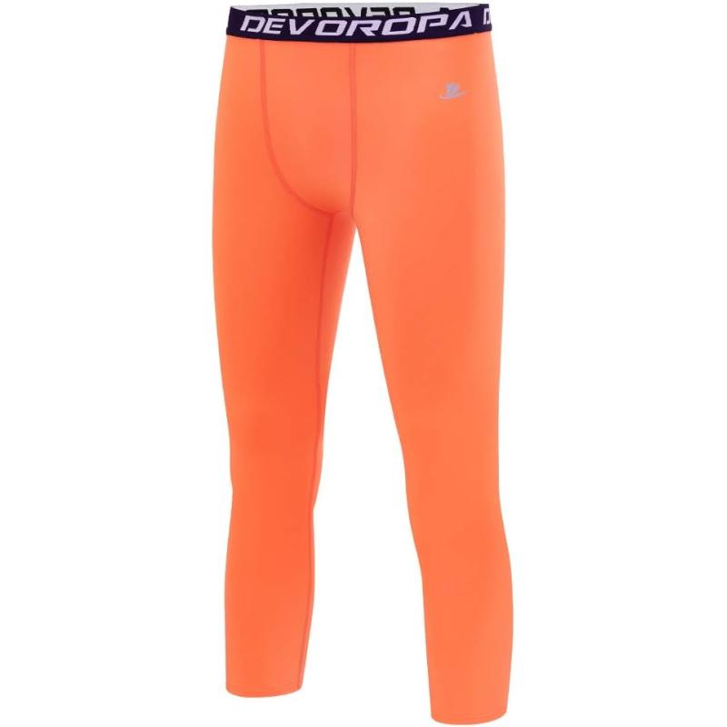 DEVOROPA Boys Leggings Quick Dry Youth Compression Pants Sports Tights Basketball Base Layer34 Lengthorange