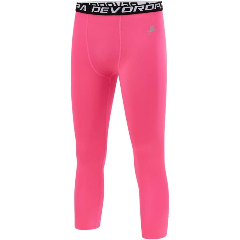 DEVOROPA Boys Leggings Quick Dry Youth Compression Pants Sports Tights Basketball Base Layer34 Lengthpink