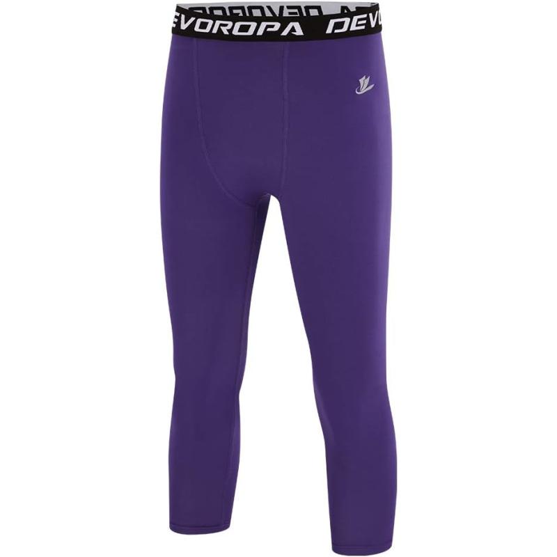 DEVOROPA Boys Leggings Quick Dry Youth Compression Pants Sports Tights Basketball Base Layer34 Lengthpurple