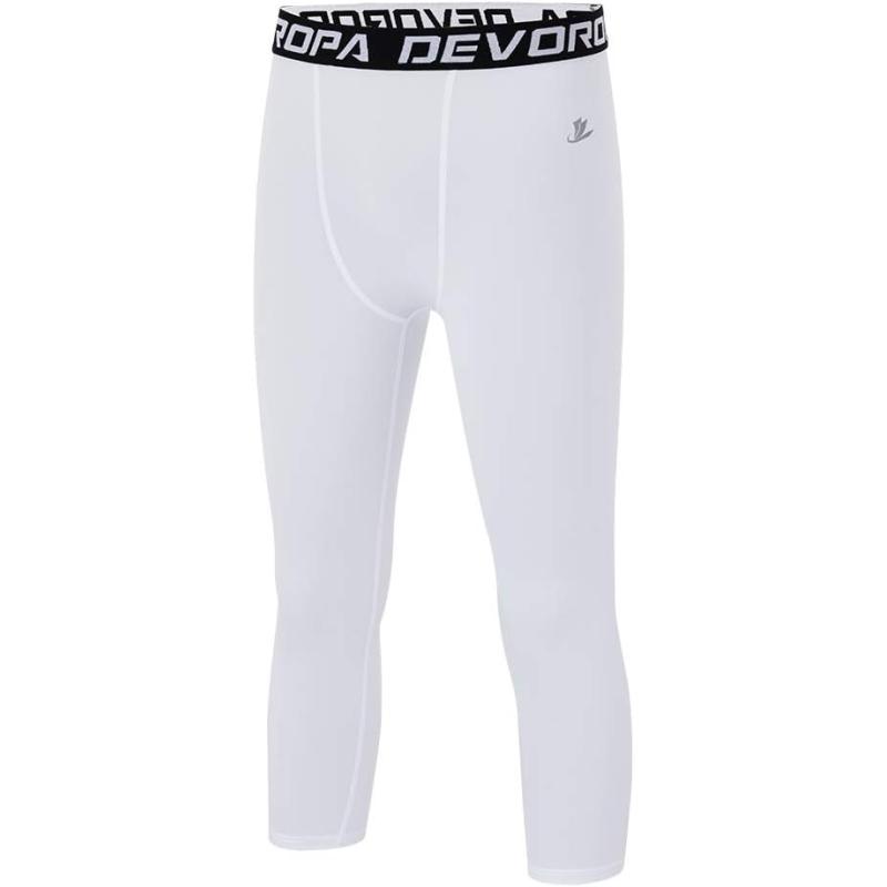 DEVOROPA Boys Leggings Quick Dry Youth Compression Pants Sports Tights Basketball Base Layer34 Lengthwhite