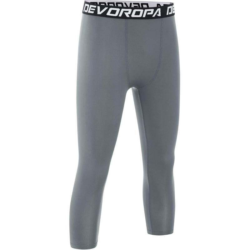 DEVOROPA Boys Leggings Quick Dry Youth Compression Pants Sports Tights Basketball Base Layer34 Light Grey