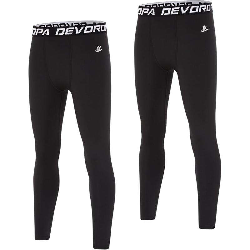 DEVOROPA Boys Leggings Quick Dry Youth Compression Pants Sports Tights Basketball Base LayerBlackBlack2pack