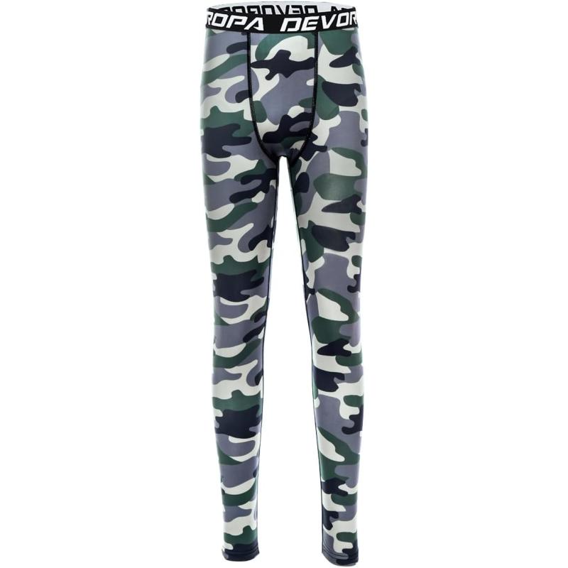 DEVOROPA Boys Leggings Quick Dry Youth Compression Pants Sports Tights Basketball Base LayerCamo