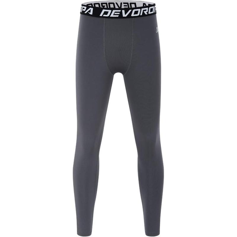DEVOROPA Boys Leggings Quick Dry Youth Compression Pants Sports Tights Basketball Base LayerGray