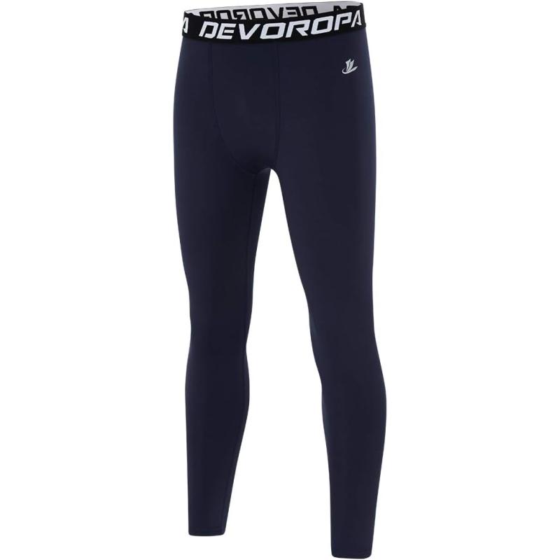 DEVOROPA Boys Leggings Quick Dry Youth Compression Pants Sports Tights Basketball Base LayerNavy