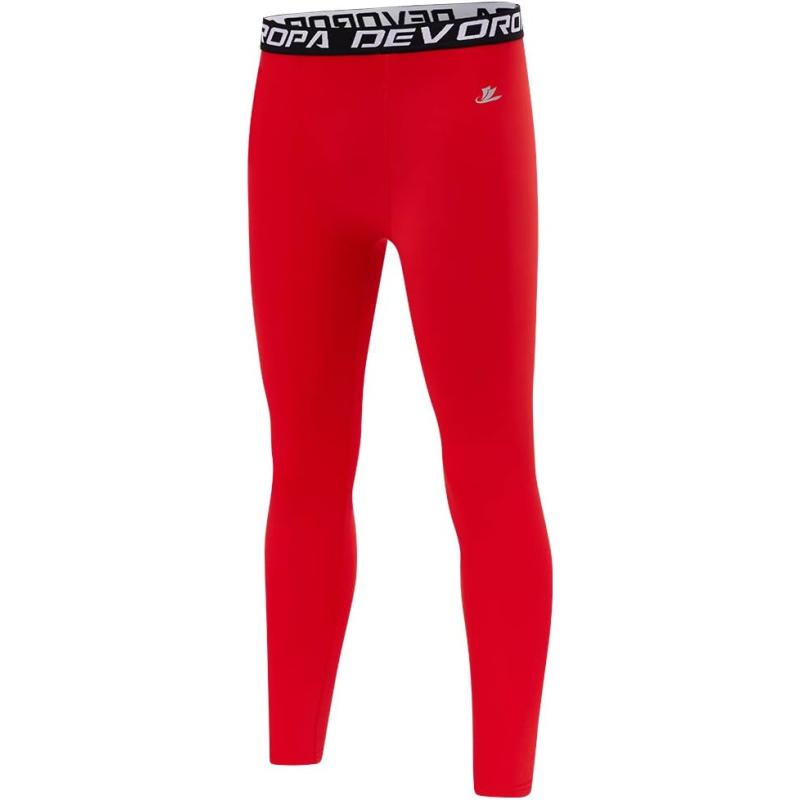 DEVOROPA Boys Leggings Quick Dry Youth Compression Pants Sports Tights Basketball Base LayerRed