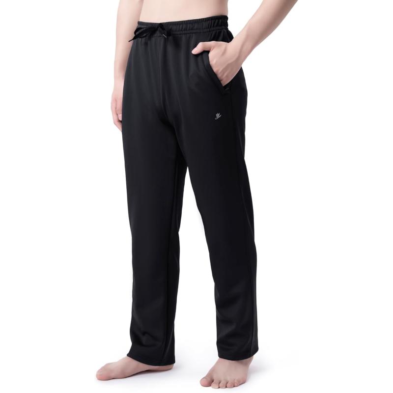 DEVOROPA Boys Sweatpants Open Bottom Water Resistant Youth Kids Track Athletic Running Pants Straight Leg Zipper PocketsBlack