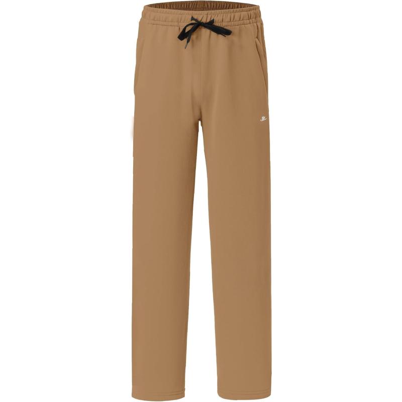 DEVOROPA Boys Sweatpants Open Bottom Water Resistant Youth Kids Track Athletic Running Pants Straight Leg Zipper PocketsKhaki