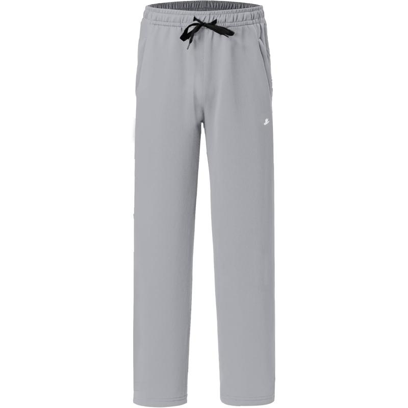 DEVOROPA Boys Sweatpants Open Bottom Water Resistant Youth Kids Track Athletic Running Pants Straight Leg Zipper PocketsLight Grey