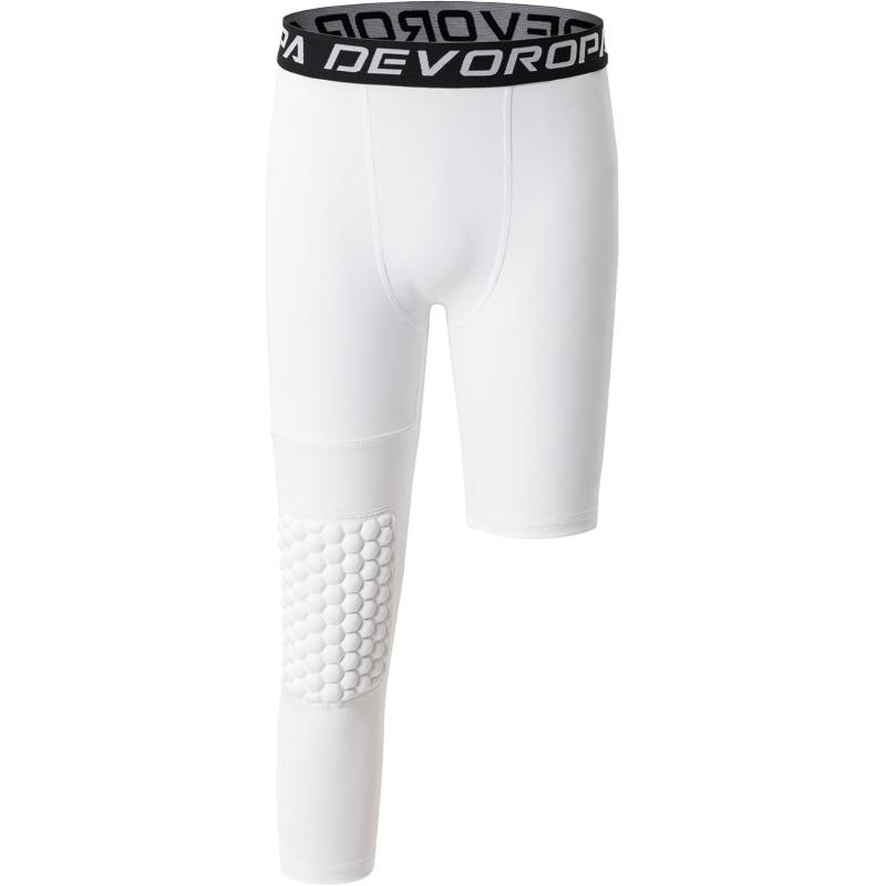 DEVOROPA Youth Boys Compression Pants with Knee Pads 34 Basketball Athletic Tights Quick Dry Sports Workout LeggingsWhiteright Long
