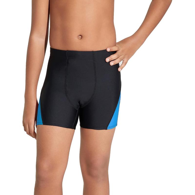 DEVOROPA Youth Boys Swim Shorts Square Leg Swimsuit Nylon Swimming Boxer Brief UPF 50BlackBlue