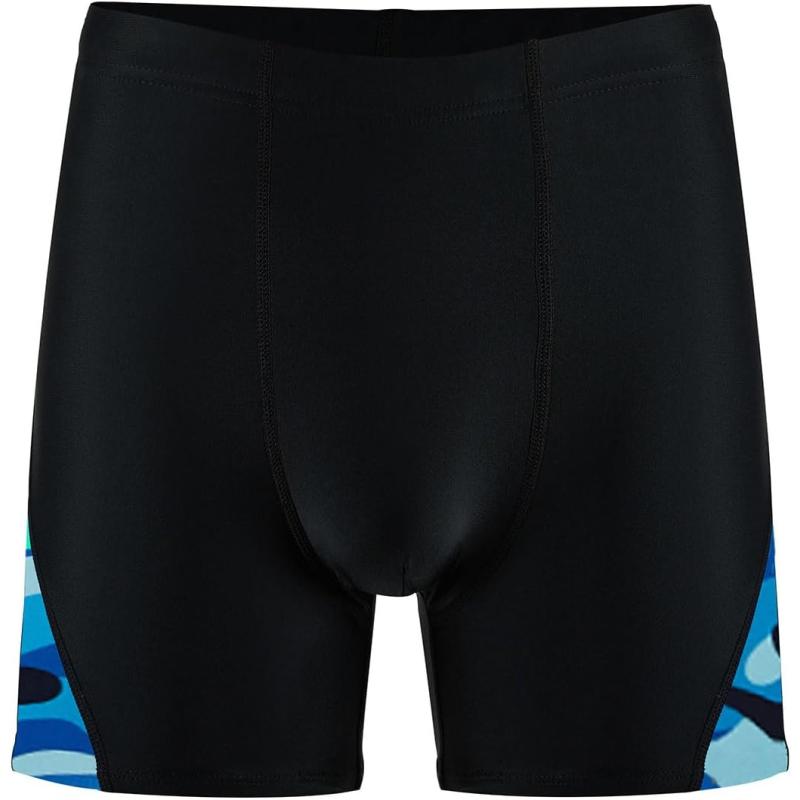 DEVOROPA Youth Boys Swim Shorts Square Leg Swimsuit Nylon Swimming Boxer Brief UPF 50BlackWave