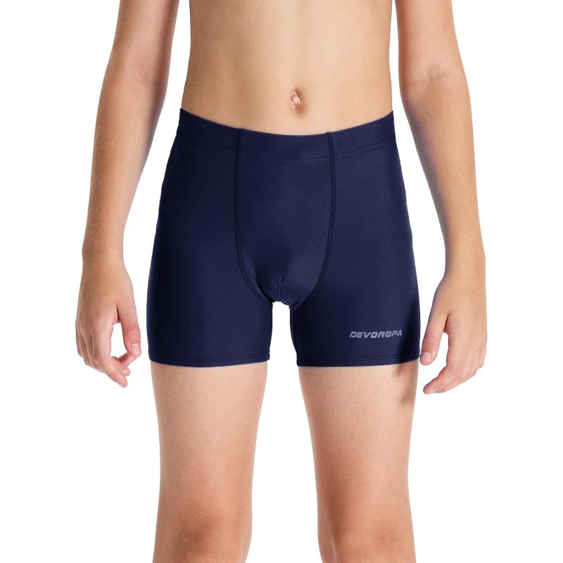 DEVOROPA Youth Boys Swim Shorts Square Leg Swimsuit Nylon Swimming Boxer Brief UPF 50Navy