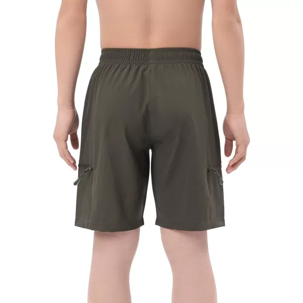 DEVOROPA Boys Athletic Shorts Lightweight Quick Dry Hiking Cargo Shorts with Zipper Pockets for Outdoor RunningArmy Green