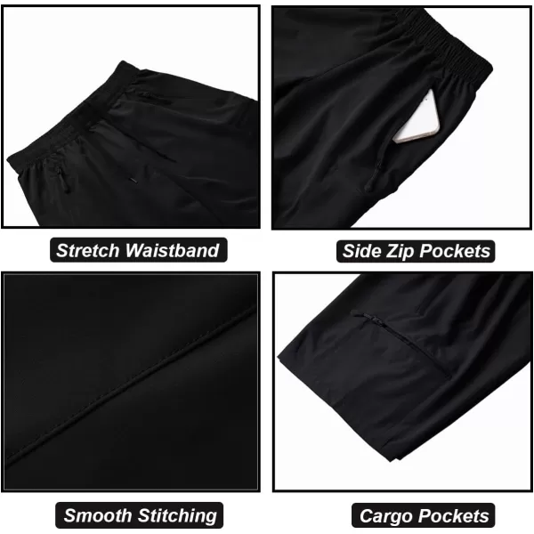 DEVOROPA Boys Athletic Shorts Lightweight Quick Dry Hiking Cargo Shorts with Zipper Pockets for Outdoor RunningBlack