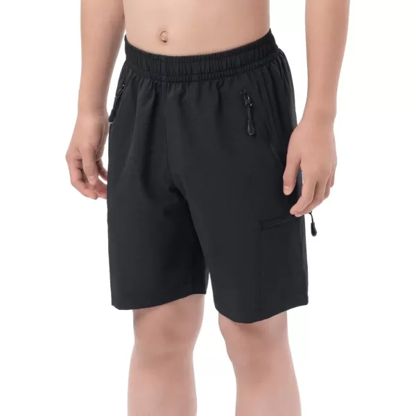 DEVOROPA Boys Athletic Shorts Lightweight Quick Dry Hiking Cargo Shorts with Zipper Pockets for Outdoor RunningBlack