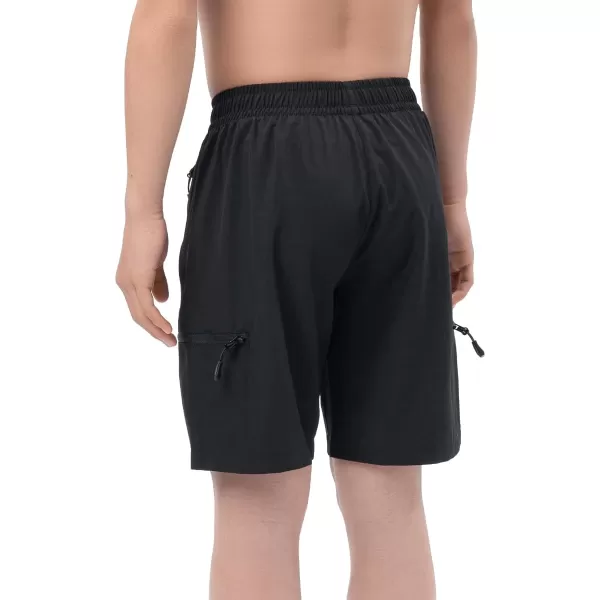 DEVOROPA Boys Athletic Shorts Lightweight Quick Dry Hiking Cargo Shorts with Zipper Pockets for Outdoor RunningBlack