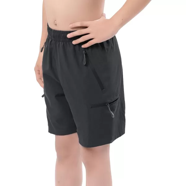 DEVOROPA Boys Athletic Shorts Lightweight Quick Dry Hiking Cargo Shorts with Zipper Pockets for Outdoor RunningDark Gray