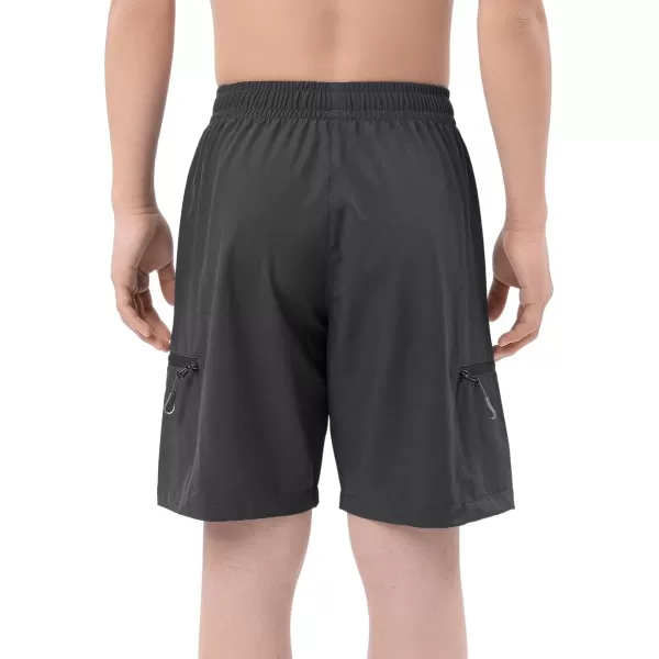 DEVOROPA Boys Athletic Shorts Lightweight Quick Dry Hiking Cargo Shorts with Zipper Pockets for Outdoor RunningDark Gray