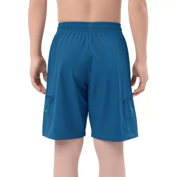 DEVOROPA Boys Athletic Shorts Lightweight Quick Dry Hiking Cargo Shorts with Zipper Pockets for Outdoor RunningGray Blue