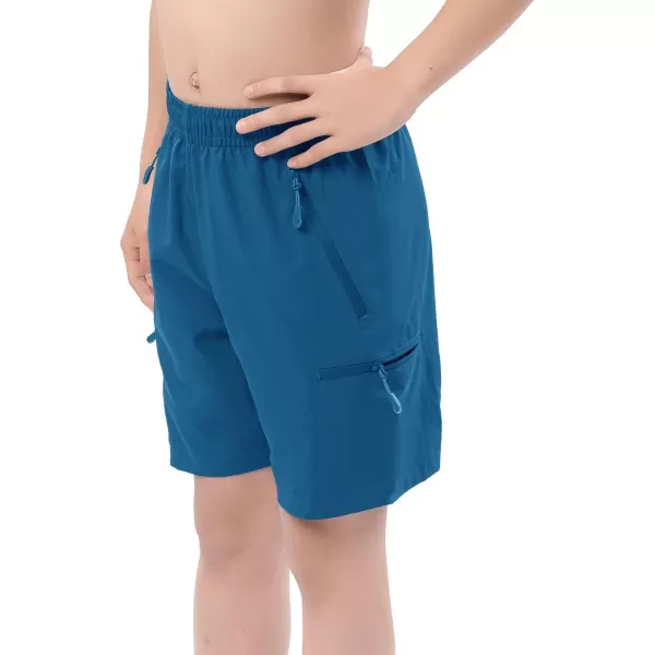 DEVOROPA Boys Athletic Shorts Lightweight Quick Dry Hiking Cargo Shorts with Zipper Pockets for Outdoor RunningGray Blue