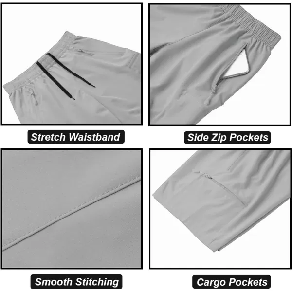DEVOROPA Boys Athletic Shorts Lightweight Quick Dry Hiking Cargo Shorts with Zipper Pockets for Outdoor RunningLight Gray