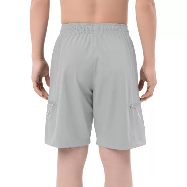 DEVOROPA Boys Athletic Shorts Lightweight Quick Dry Hiking Cargo Shorts with Zipper Pockets for Outdoor RunningLight Gray
