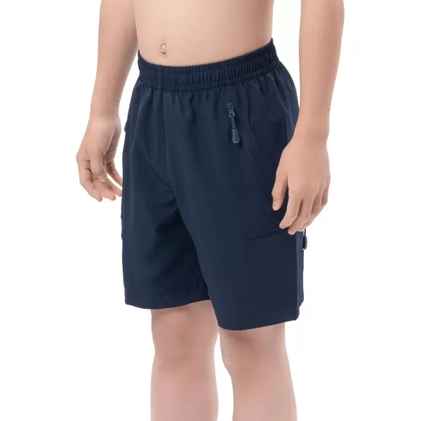 DEVOROPA Boys Athletic Shorts Lightweight Quick Dry Hiking Cargo Shorts with Zipper Pockets for Outdoor RunningNavy