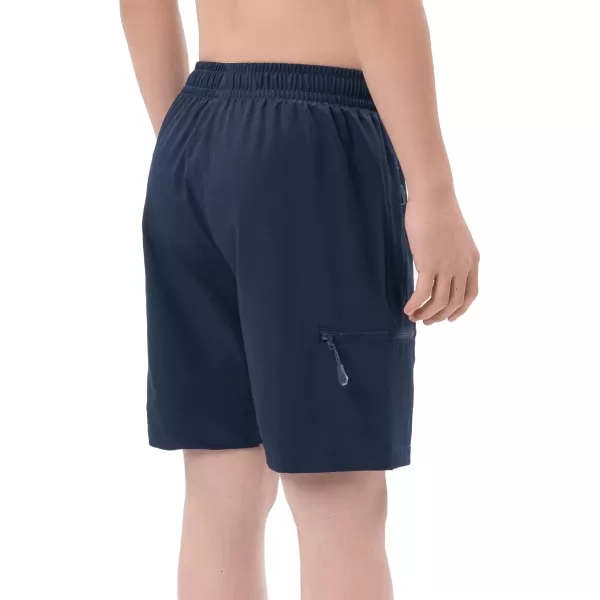 DEVOROPA Boys Athletic Shorts Lightweight Quick Dry Hiking Cargo Shorts with Zipper Pockets for Outdoor RunningNavy