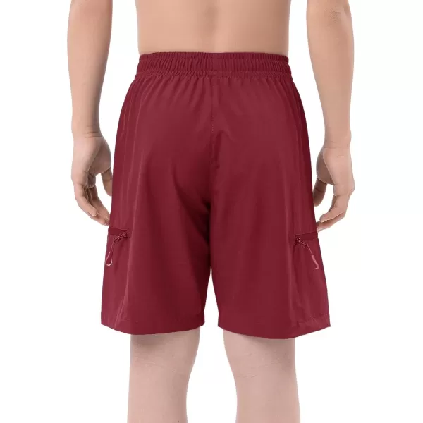 DEVOROPA Boys Athletic Shorts Lightweight Quick Dry Hiking Cargo Shorts with Zipper Pockets for Outdoor RunningWine Red