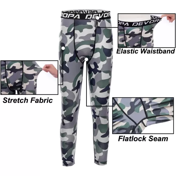 DEVOROPA Boys Leggings Quick Dry Youth Compression Pants Sports Tights Basketball Base Layer34 Camo