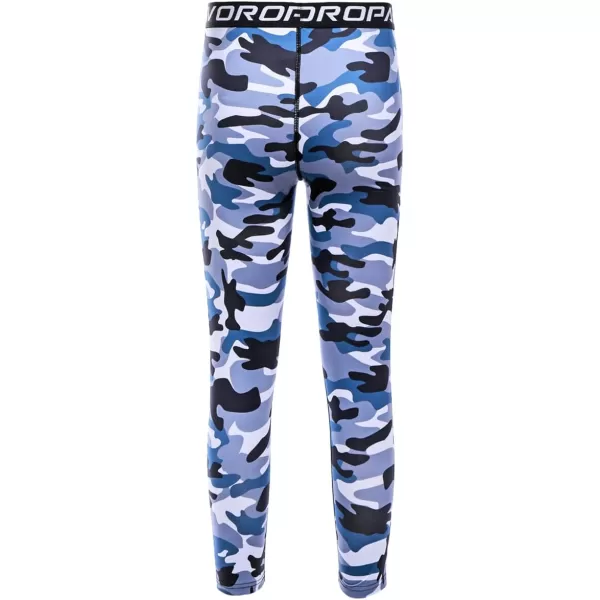 DEVOROPA Boys Leggings Quick Dry Youth Compression Pants Sports Tights Basketball Base Layer34 Camo Blue
