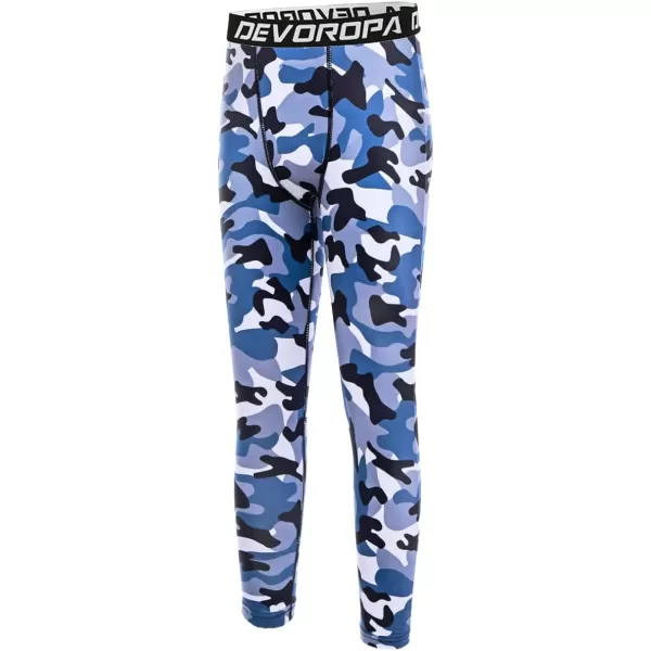 DEVOROPA Boys Leggings Quick Dry Youth Compression Pants Sports Tights Basketball Base Layer34 Camo Blue