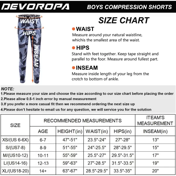 DEVOROPA Boys Leggings Quick Dry Youth Compression Pants Sports Tights Basketball Base Layer34 Camo Blue
