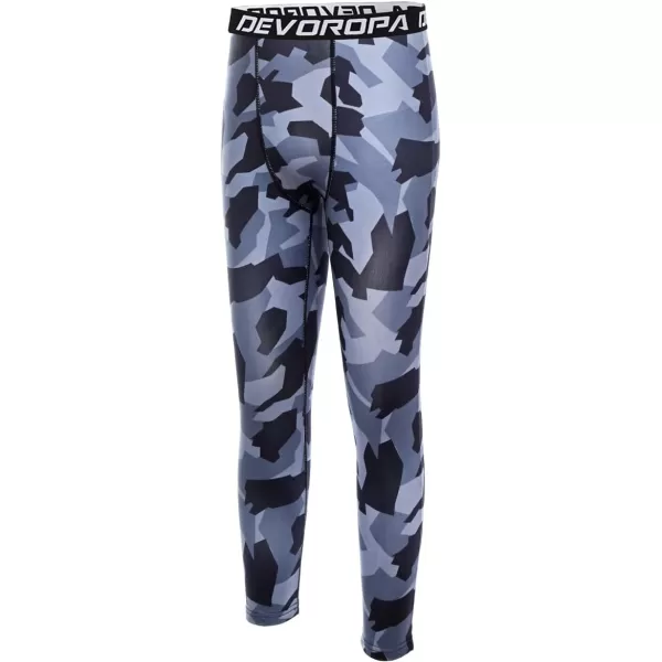 DEVOROPA Boys Leggings Quick Dry Youth Compression Pants Sports Tights Basketball Base Layer34 Camo Gray