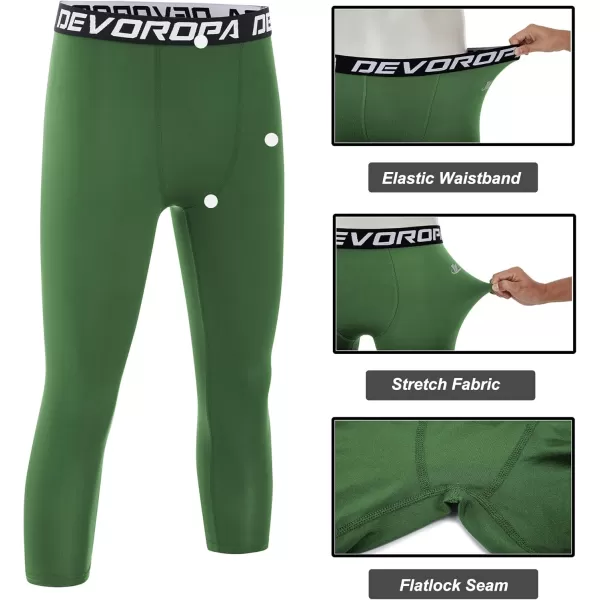 DEVOROPA Boys Leggings Quick Dry Youth Compression Pants Sports Tights Basketball Base Layer34 Green