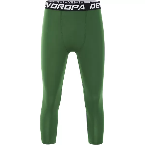 DEVOROPA Boys Leggings Quick Dry Youth Compression Pants Sports Tights Basketball Base Layer34 Green