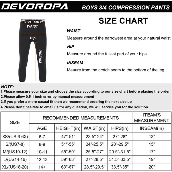 DEVOROPA Boys Leggings Quick Dry Youth Compression Pants Sports Tights Basketball Base Layer34 Lengthgray