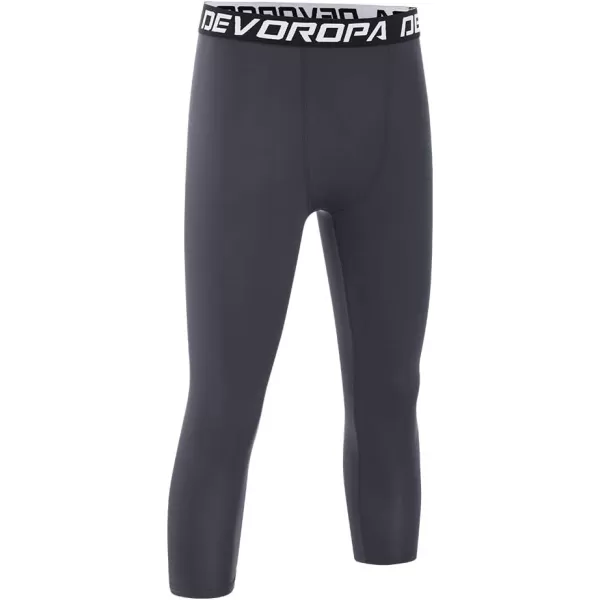 DEVOROPA Boys Leggings Quick Dry Youth Compression Pants Sports Tights Basketball Base Layer34 Lengthgray