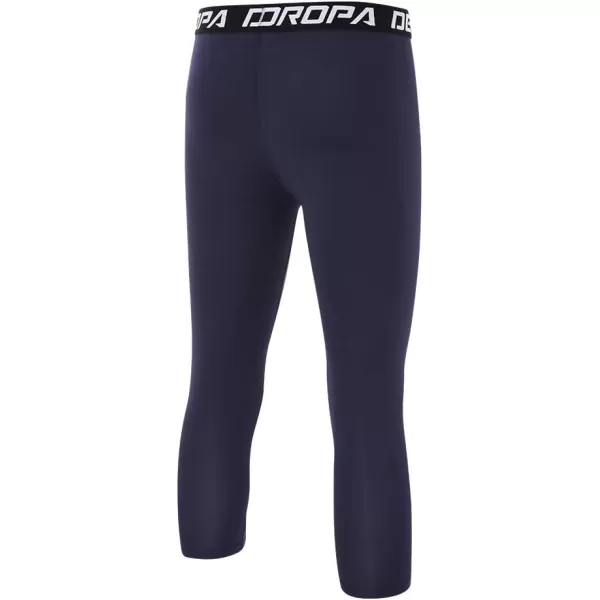 DEVOROPA Boys Leggings Quick Dry Youth Compression Pants Sports Tights Basketball Base Layer34 Lengthnavy