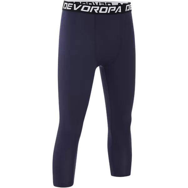 DEVOROPA Boys Leggings Quick Dry Youth Compression Pants Sports Tights Basketball Base Layer34 Lengthnavy