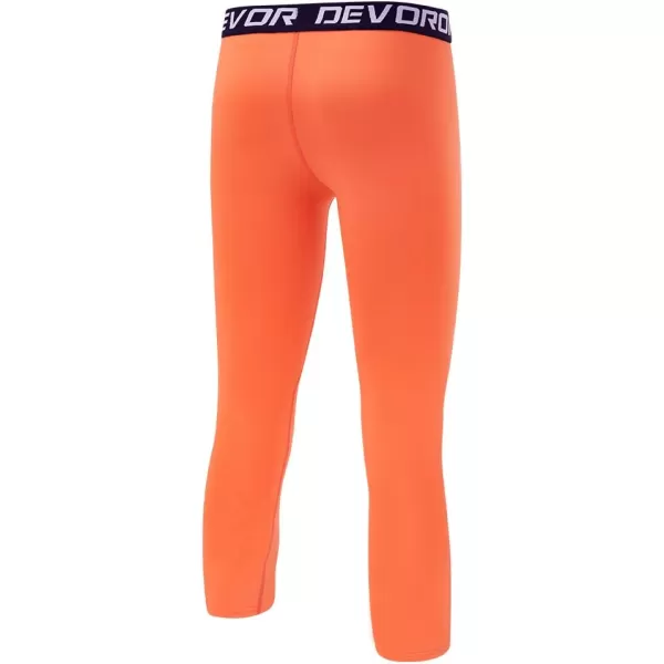 DEVOROPA Boys Leggings Quick Dry Youth Compression Pants Sports Tights Basketball Base Layer34 Lengthorange