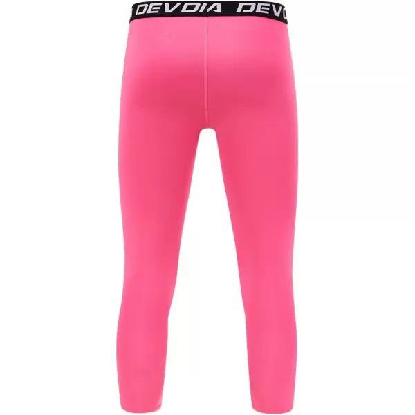 DEVOROPA Boys Leggings Quick Dry Youth Compression Pants Sports Tights Basketball Base Layer34 Lengthpink