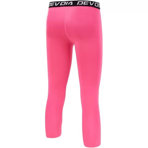 DEVOROPA Boys Leggings Quick Dry Youth Compression Pants Sports Tights Basketball Base Layer34 Lengthpink